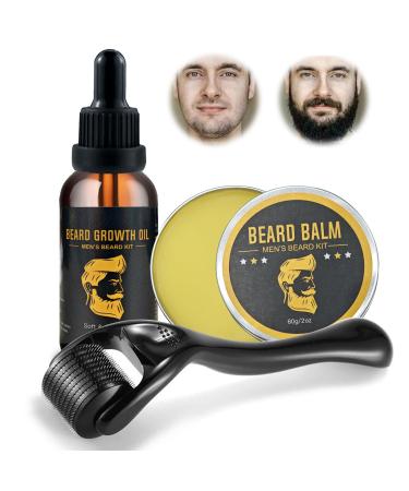 Beard Growth Kit with Roller 0.26 mm 30 ml Beard Growth Oils 30 g Beard Balm Beard Growth Men's Beard Kit Men's Beard Ca