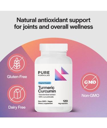 PureFormulas Turmeric Curcumin Supplement for Flexibility, Natural Antioxidant Support, 95% Curcuminoids, Vegan, Gluten-Free, Dairy-Free, Non-GMO, 120 Veg Capsules - Buy Online on GoSupps.com