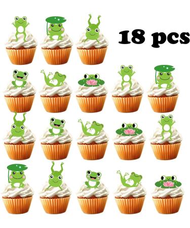 18pcs Frog Cupcake Toppers for Boys Girls Baby Shower Green Glitter Frog Cake Decorations Fairy Tales Woodland Mushroom Frog Party Decorations Supplies - Buy Online on GoSupps.com