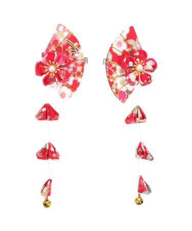 1 Pair Fan Hanfu Hairpin Kimono Hair Accessories Kimono Flower Hair Fan Barrette Clip Flower Barrettes Vintage Tassel Hairpins Hair Ornament The Flowers Metal Japan Misss1