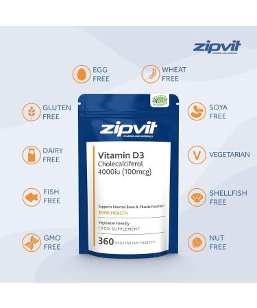 High Strength Vitamin D3 4000iu 360 Tablets | Bone & Muscle Health Support | 1 Year Supply | Vegetarian Approved & Eco-Friendly - Buy Online on GoSupps.com