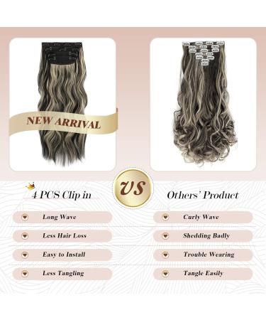 Feshfen Clip In Hair Extensions - 4PCs Synthetic Wavy 50cm Black & Blonde Mix - Women's Hair Part Clip In Extensions - Buy Online on GoSupps.com