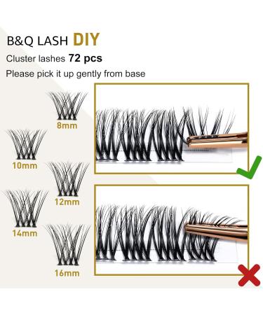 D-12mm 72 Cluster Lashes B&Q | Mega Volume DIY Eyelash Extensions | Soft Fluffy D Curl Clusters - Buy Online on GoSupps.com