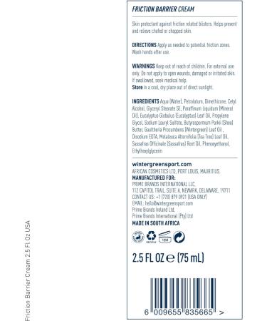 Wintergreen Friction Barrier Cream 2.5 Oz - Tea Tree Oil & Shea Butter Formula for Chafing, Blisters & Rashes - Ideal for Sports, Exercise & Cycling - 75mL - Buy Online on GoSupps.com