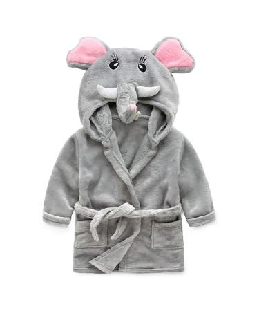 Baby boys & girls Unisex bathrobe 0-24 months soft plush flannel fleece hooded bathrobe plush animal face bathrobe for babies toddlers newborn 6-12 months gray elephant