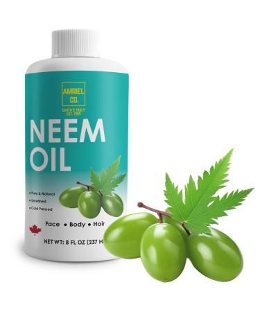 Neem Oil 8 fl oz (227ml) | Cold-Pressed for Maximum Potency | 100% Pure and Natural | Promotes Healthy Skin and Hair | Multipurpose Solution | By Amriel Co.