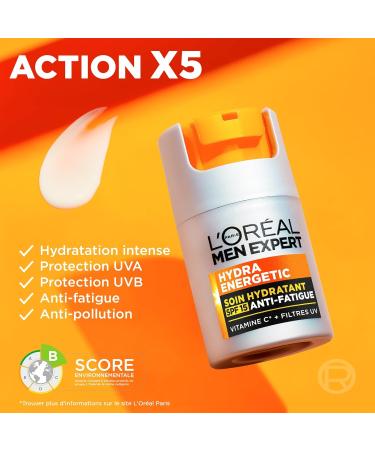 L'Or al Men Expert Hydra Energetic Soin Hydratant SPF15 Anti-Fatigue - 50ml (Lot de 2) Hydra Energetic FPS15 50 ml (Lot de 2) - Buy Online on GoSupps.com