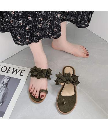 Creev Women's Orthopedic Sandals - Casual Flower Flat Slip-On Beach Travel Shoes | Ergonomic Flip-Flops in Gray & Dark Green (EU Sizes 38 & 42) - Buy Online on GoSupps.com