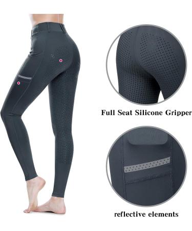 SPOEAR Women's Full Seat Equestrian Riding Pants - Grey Small | Silicone Pockets Horseback Riding Tights - Buy Online on GoSupps.com