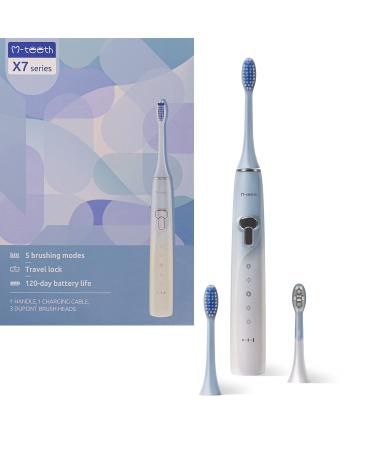 M-teeth Electric Toothbrush X7 Series 120 Days Battery Life Sonic Electric Tooth Brush for Adults  5 Modes Smart Travel Lock  3 Brush Heads with Soft Bristles  Rechargeable and Water Resistant  Blue