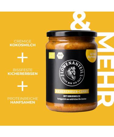 Organic Chickpea Curry Stew with Coconut Milk & Hemp Seeds - Gluten-Free No Added Sugar - 570g Ready Meal - High Protein & Carbs - Lion Content - Buy Online on GoSupps.com
