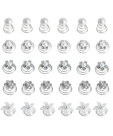 50 pieces of hair spiral hair clip spiral hair clip white pearls rhinestone spiral hair needle bride hairspirals hairpise pearls for hair accessories bride female weddings balls
