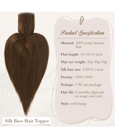 Buy Ruwiss Real Hair Topper for Women - 100% Human Hair Clip-in Crown Topper for Thin Hair Medium Brown 7.5x13cm Silk Base 25cm Wigs with Ponytail | International Shipping - Buy Online on GoSupps.com
