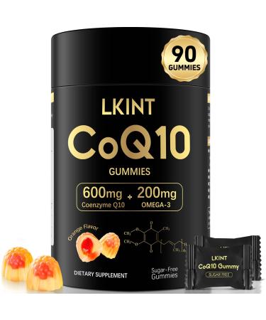 CoQ10 Gummies, Co Q 10 Supplement Sugar Free, Cq10 600mg with Omega 3 & Vitamin E, High Absorption Coenzyme Q10 Gummies for Heart Healthy, Energy & Antioxidant Support, Orange Flavor, 90 Count 1 Count (Pack of 90)