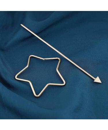 Dervivea Minimalist Star Hair Sticks Pins Gold Hair Bun Star Holder Hair Fork Clip Hollow Hair Bun Stick Metal Geometry Hairpins Bun Accessories for Women and Girl Headdress - Buy Online on GoSupps.com