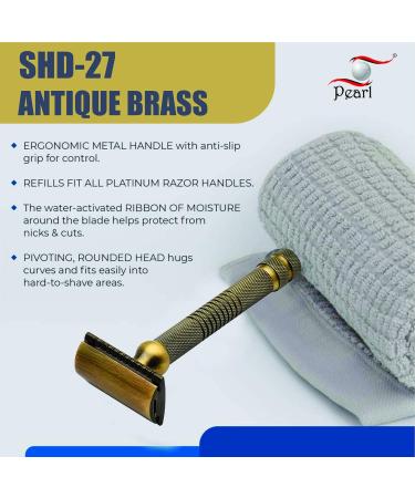 Pearl Double Edge Safety Razor - Eco-Friendly Men's Shaving Kit | Premium Close Comb Reusable Razor | Perfect Father's Day Gift (Antique Brass - Buy Online on GoSupps.com