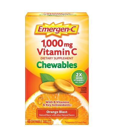 Emergen-C Chewable Vitamin C 1000mg, With B Vitamins And Antioxidants Tablet (40 Count, Orange Blast Flavor), Dietary Supplement