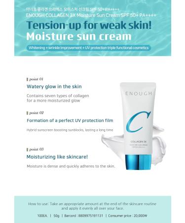 Enough Collagen 3X Moisture Sun Cream SPF50 Korean Skin Care Face Sunscreen Moisturizer for Women After Sun Lotion - Buy Online on GoSupps.com