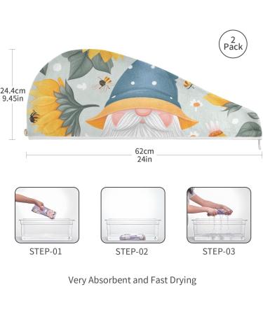 Sunflowers Bees Gnomes Hair Towel 2 Pack - Super Absorbent Quick Dry Turbans for Women & Girls - Buy Online on GoSupps.com