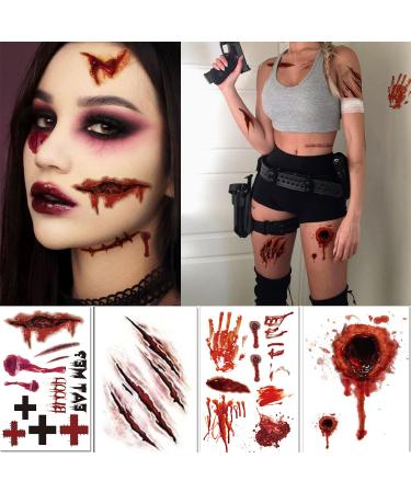 Tazimi Halloween Realistic Horror Wound Temporary Tattoos - Masquerade Prank Fake Tattoo Stickers for Adults - Spooky Halloween Face Makeup & Body Art - Buy Online on GoSupps.com