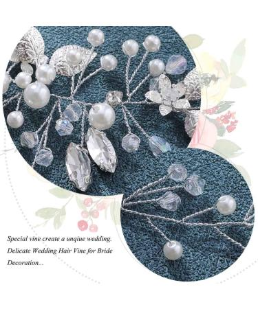 Handcess Leaves Bride Wedding Headband Silver Pearls Crystal Headpieces Rhinestone Bridal Hair Accessories for Bride and Bridesmaids - Buy Online on GoSupps.com