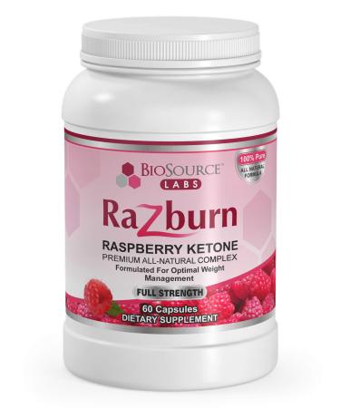 BioSource Labs Razburn  Premium, Extra Potent 100% Pure Raspberry Ketones  All-Natural Pills with Caffeine & Green Tea Extract for Men & Women (60 Vegetarian Capsules)