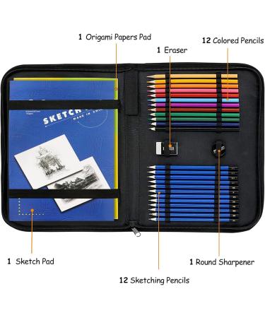 LUCYCAZ Drawing Kit - Travel Art Supplies for Kids 9-12 | Drawing Pad, Origami Paper, Sketch & Colored Pencils, Eraser & Sharpener | Sketch Kit for Kids, Teens & Adults - Buy Online on GoSupps.com