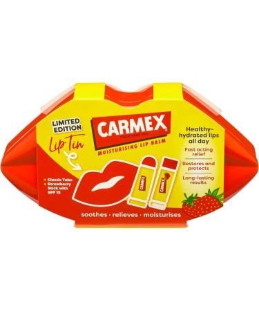 CARMEX Limited Edition Lip Tin: Classic Tube & Strawberry SPF15 Stick Combo for Soft & Hydrated Lips - Buy Online on GoSupps.com