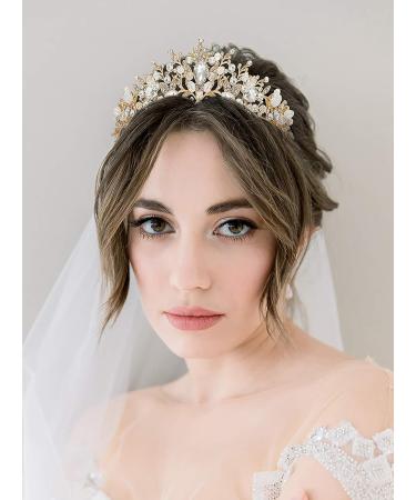 SWEETV Jeweled Metal Princess Tiara Queen Crown for Bride - Bridal Headpieces for Wedding, Quinceanera, Prom - Gold/Clear - Buy Online on GoSupps.com