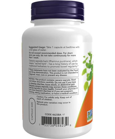 NOW Cascara Sagrada 450mg Herbal Regularity Capsules - 250 Veg Capsules - Buy Online on GoSupps.com