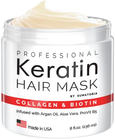 Professional Keratin Hair Mask - Made in USA - Nourishment Treatment for Hair Repair & Beauty - Biotin Collagen Coconut Oil & Pro-Vitamin B5 Protein Mask - Hair Vitamin Complex for All Hair Types - Mascarilla para el Cab...