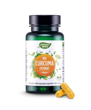 Bio curcuma capsules high dose 100% natural organic turmeric extract + vitamin C - 45x higher bioavailability - for joint health without piperine - C -14 certified in DE