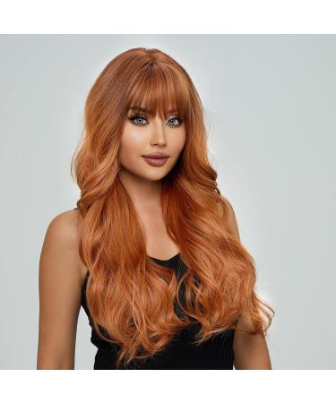 HAIRCUBE Ginger Wig with Bangs - Long Wavy Middle Part Synthetic Wig for Daily Use - Buy Online on GoSupps.com