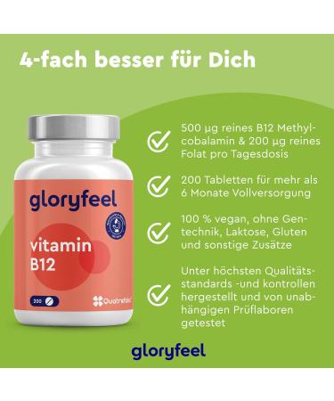 Premium Vegan Vitamin B12 Tablets (200 pcs) - Bioactive Forms + Folic Acid 5-MTHF - 500 g Pure B12 Daily Dose - Lab Tested & Additive-Free - International Shipping - Buy Online on GoSupps.com