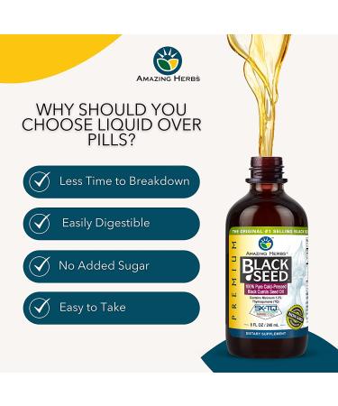Amazing Herbs Premium Black Seed Oil - Cold Pressed Nigella Sativa for Digestive Health, Immune Support, Brain Function & Joint Mobility - 8 Fl Oz - Buy Online on GoSupps.com