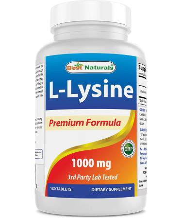 Best Naturals L-Lysine 1000mg 180 Tablets - Double Strength Lysine for stronger immune health & cold sores 180 Count (Pack of 1)