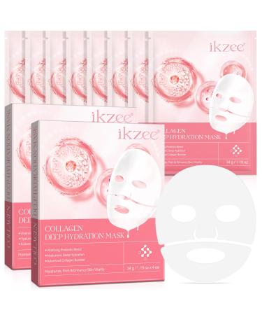PLOBRT Collagen Mask 8pcs Collagen Mask Hydrating Hydrogel Night Mask Pore Reduction Improve Elasticity
