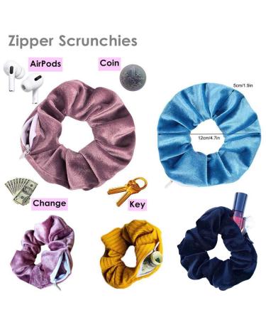 ZOSTLAND Hidden Pocket Velvet Scrunchie with Zipper - 3pcs Multicolour - Buy Online on GoSupps.com