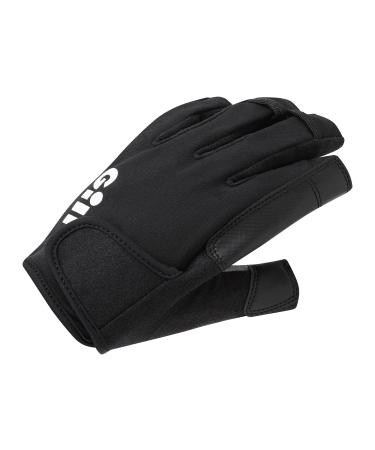 Gill Championship Sailing Gloves - Short Finger with 3/4 Length Fingers- Dura-Grip Fabric 50+ UV Sun Protection & Water Repellent Black Large
