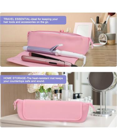 Heat Resistant Mat Travel Bag | Neoprene Curling Iron Holder | Hair Styling Tools Organizer | Pink | 18x4 Inches - Buy Online on GoSupps.com