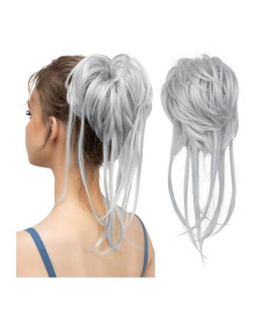 Hair Scrunchies Hair Bun Donut Bun Messy Bun Ponytail Extensions with Elastic Bungee Curl Hair Bands Ponytail Extension Wigs for Women Women Hair Bun (Color : Light Silver Grey)