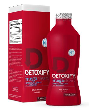 Detoxify  Mega Clean NT Herbal Cleanse  Tropical  32 oz  Professionally Formulated Herbal Detox Drink  Enhanced with MetaBoost Eliminating Need for PreCleanse  Plus Sticker