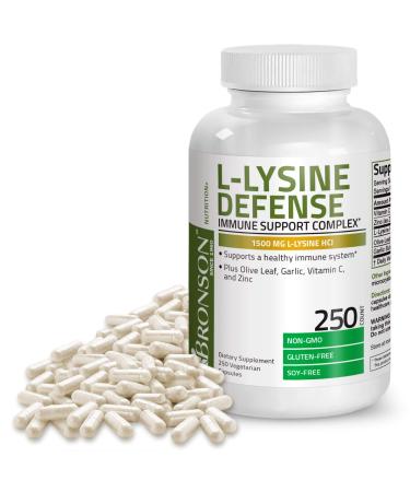Bronson L-Lysine Defense Immune Support Complex 1500 MG L-Lysine Plus Olive Leaf, Garlic, Vitamin C and Zinc - Non-GMO, 250 Vegetarian Capsules 250 Count (Pack of 1) - Buy Online on GoSupps.com