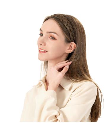 Bobiya 5 Strand Synthetic Hair Braided Headband - Classic Chunky Wide Braids for Women & Girls in Dark Brown | Elastic Stretch Hair Part - Buy Online on GoSupps.com