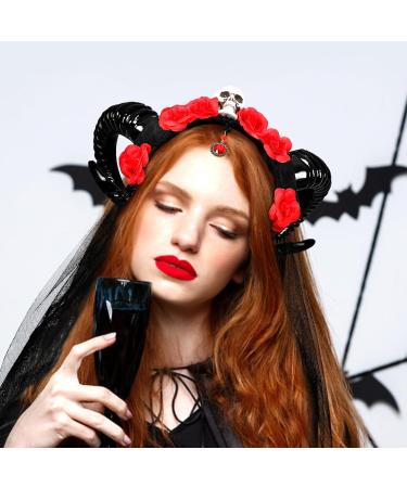 Beaupretty Black Devil Horns Headband Halloween Flower Headband Gothic Sheep Horn Headband Ram Horns Headpiece for Party 62.00X28.00X11.00CM Black 2 - Buy Online on GoSupps.com
