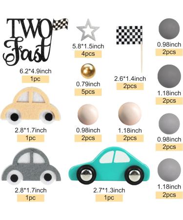 DRWATE 27 PCS Two Fast Cake Toppers Race Car 2nd Birthday Cake Decorations for Racing Car Checkered Flag Birthday Anniversary Party Decorations Supplies (01) - Buy Online on GoSupps.com