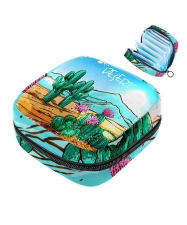 Portable women's binding-storage bags menstrual cup pocket female menstrual pads bags for teenage girls tampons for the first period desert cactus plant