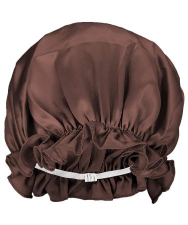 moonsix Women Natural Silk Night Cap Satin Elastic Head Cover Sleep Bonnet for Hair Care  Brown 1-brown