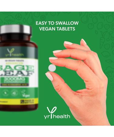 Sage Tablets 3000mg High Strength for Menopause Symptoms - 90 Vegan Tablets - Made in UK by YrHealth - Buy Online on GoSupps.com