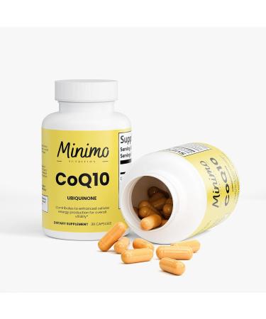 Minimo Nutrition CoQ10 Ubiquinone 200mg 3rd Party Tested Optimally Absorbed Ubiquinone Vegan Gluten Free Dietary Supplement Support for Heart Health & Brain Function 30 Capsules - Buy Online on GoSupps.com